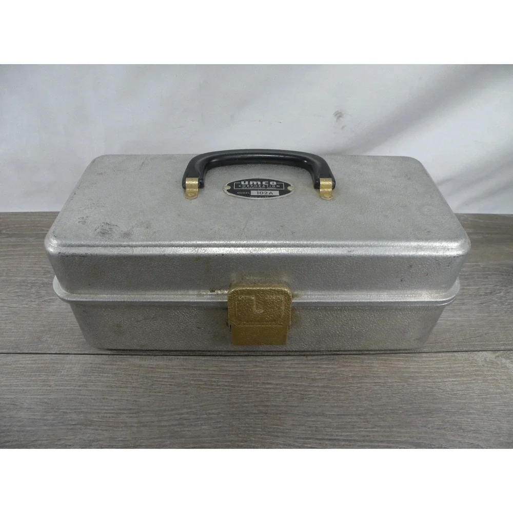 Vintage UMCO 102A Aluminum Cantilever Tackle Box Fishing Equipment Made in USA